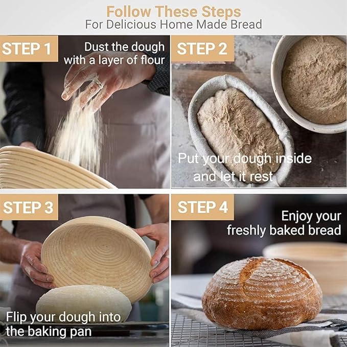 Banneton Bread Proofing Basket 2 pack 9.5 inch Oval Basket with Liner, Bread Proofing Basket Perfect for Professional & Home Sourdough Bread Baking, Artisan Sourdough Bread (Set of 2 pack 9.5" Oval)