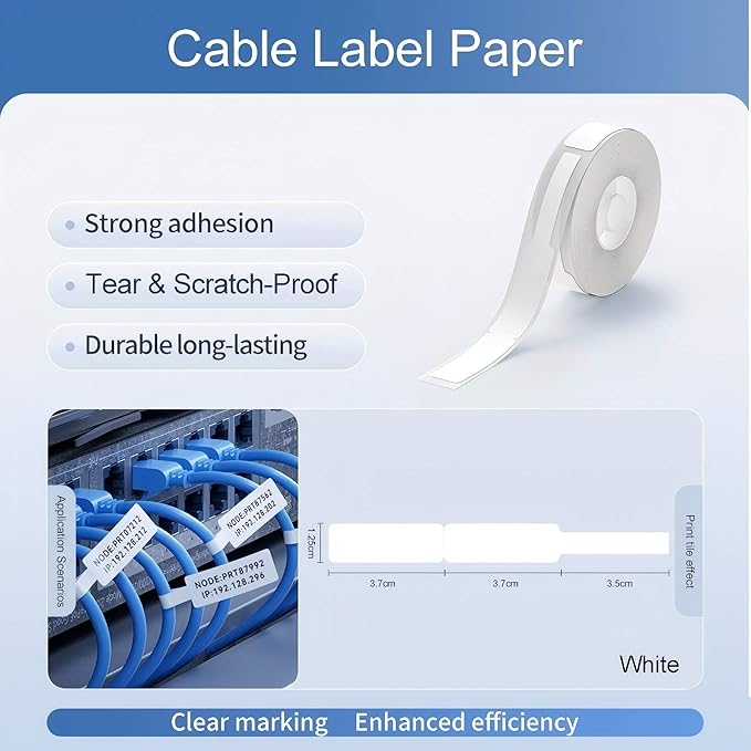 Risio Cable Labels 0.47"x4.29"(12x109mm),70 Labels/Roll(5 color set),Colorful Waterproof Labels for Electronic Devices with Cable Management, Self-Adhesive Tear-Resistant Cable Labels