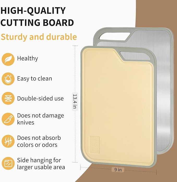 LIHOOOOM Cutting Board for Kitchen, Stainless Steel Cutting Board Easy to Clean,Double Sided Large Cutting Boards 13.4 X 9 inch,Dishwasher Safe