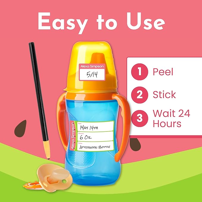 Name Bubbles - Reusable Baby Bottle Labels for Daycare (20 Labels) - Kids Washable Name Tags for Bottles, Sippy Cups, & Snack Containers, Waterproof, Baby Name Stickers, Write-On (Cupcakes)