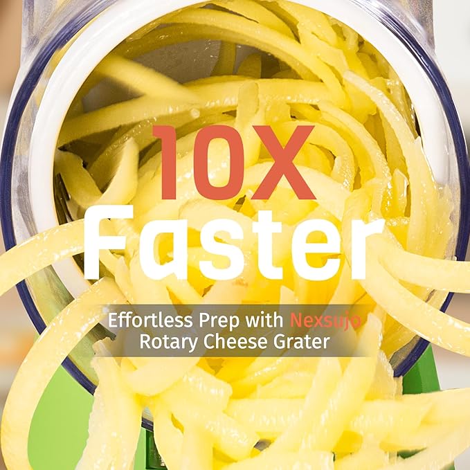 Nexsujo Rotary Cheese Grater Hand Crank, 3 Blades Slicer Shredder, Cheese Grater for Kitchen, Multi-Functional Kitchen Tool for Vegetables, Nuts, Chocolate, with Strong Suction Base, Green
