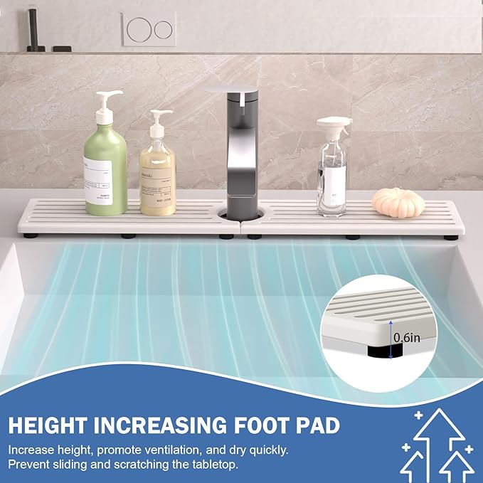 Faucet Mat for Kitchen Sink, Water Absorbent Kitchen Faucet Mat, Durable Sink Splash Guard with Raised Feet, Diatomite Fast Drying Kitchen Sink Faucet Mat, Bathroom Stone Drying Tray for Counter