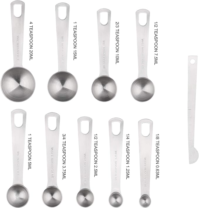 Zoyizi Measuring Cups Set 19, 18/8 (304) Stainless Steel Measuring Cups and Spoons Set, Metal Measuring Cups & Spoons & Leveler&Magnetic Conversion Chart for Kitchen and Baking