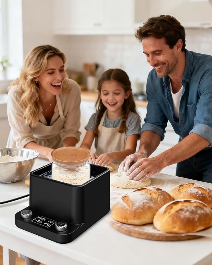 Sourdough Starter Warmer - Precise 1°F MYMULIKE Water Bath Warming, Thermostat Control (70-104°F), Even Heating, 198H Timer, Fits Bottles Up to 50 Oz - Ideal for Yeast Cultivation & Home Baking