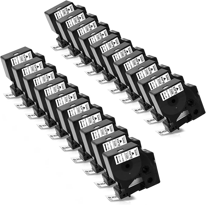 20-Pack 45013 Labels Compatible for D1 Label Maker Refills a45013 S0720530 D1 Label Tape 12mm Black on White for Labelmanager 160 280 210D 360D 420P 500TS PnP 450D, 1/2 Inch x 23 Feet