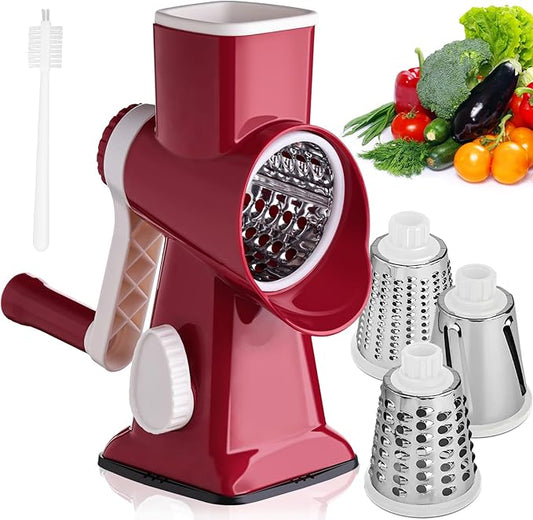 HANSGO Rotary Cheese Grater, Hand Crank Cheese Shredder, 3 Metal Blades & Cleaning Brush, Non-slip Suction Base, Labor-Saving Handle, Kitchen Gadgets for Vegetable, Nuts, Christmas Gifts for Women