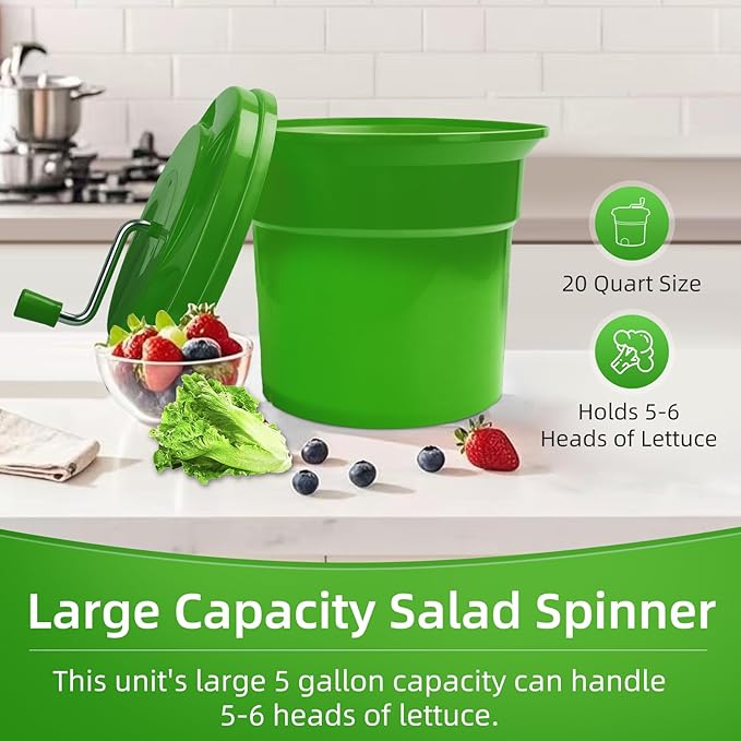 Wutfly 5 Gallon Commercial Salad Spinner and Dryer, Large Manual Vegetable Washer & Greens Dryer with Drain Tube, Heavy-Duty & FDA Listed for Restaurant, Home, Farm Use