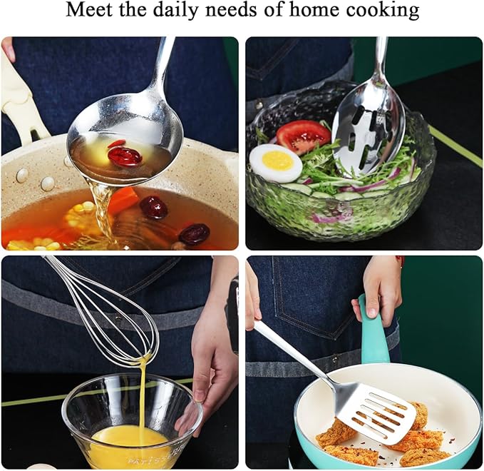 ReaNea Stainless Steel Kitchen Utensils Set 40 Pieces, Cooking Utensil Set with Utensils Holder, Kitchen Gadgets Kitchen Essentials New Home, House, Appartment Must Have, Metal Spatula Set