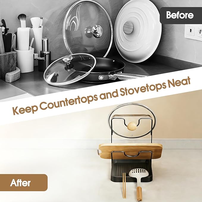 2 Tier Pot Lid Holder Rack for Kitchen Storage, Multifunctional Pan Lid Organizer for Countertop, Kitchen Spoon Rest with Lid Holder Rack for StoveTop（Silver