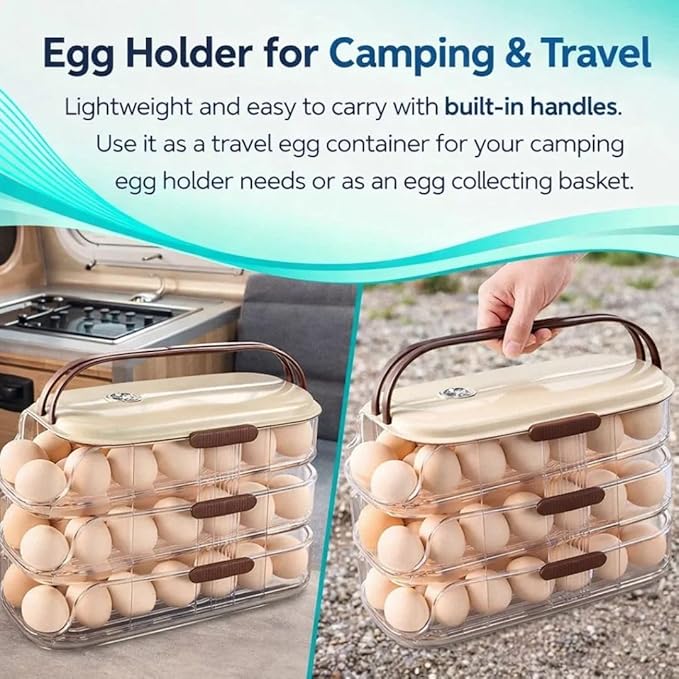 3-Tier Egg Dispenser for Refrigerator, Rolling Egg Organizer with Time Tracker, Stackable BPA-Free Egg Container Holds 42 Eggs, Fresh Egg Holder for Countertop Storage