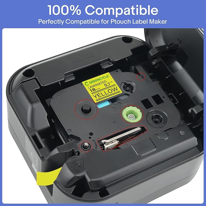 GREENCYCLE 10 Pack Compatible for TZe-641 TZe641 TZ641 TZ-641 Laminated AZE Label Tape 18mm 0.7 Inch 3/4" Black on Yellow for Ptouch PTD400, PTD400AD, PTD450, PTD600, PTP700, PTP710BT