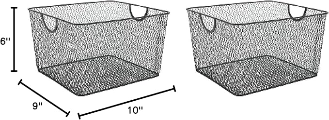 YBM HOME Household Wire Mesh Open Bin Shelf Storage Basket Organizer Black For Kitchen Pantry, Cabinet, Fruits, Vegetables, Pantry Items Toys 10” x 9” x 6”, 2-Pack, Black