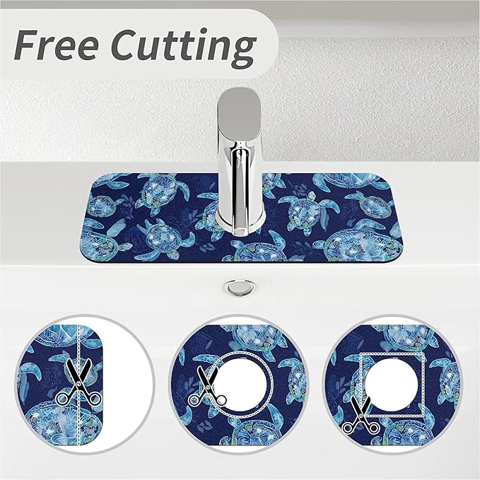 Kitchen Sink Splash Guard，Graceful sea turtle Faucet Mat Sink Gadgets-Super Absorbent Fast Drying Mat Drip Catcher for Kitchen, Bathroom,Sink Mat, Dish Drying Mat, Bathroom(15" X 5.5" )