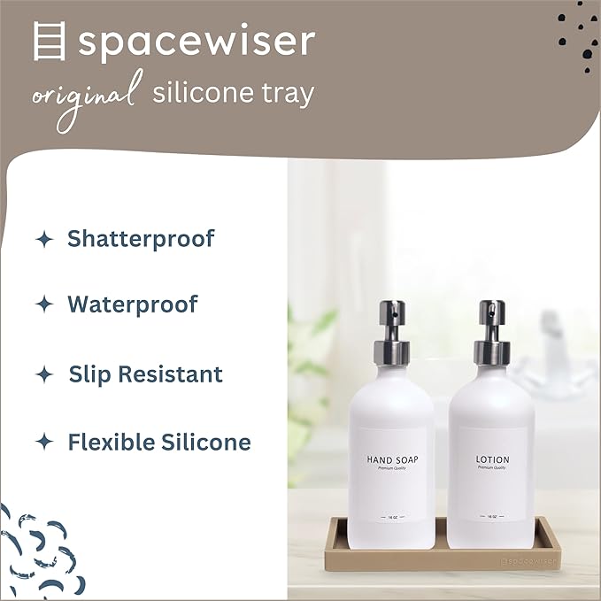 Spacewiser Countertop and Vanity Tray - Small 7.7” Silicone Tray for Soap Dispenser Bottles, Bathroom Trays, Kitchen Sink Trays, Sink Caddy Kitchen Sinks Organizer, Soap Dish & Sponge Holder Mat