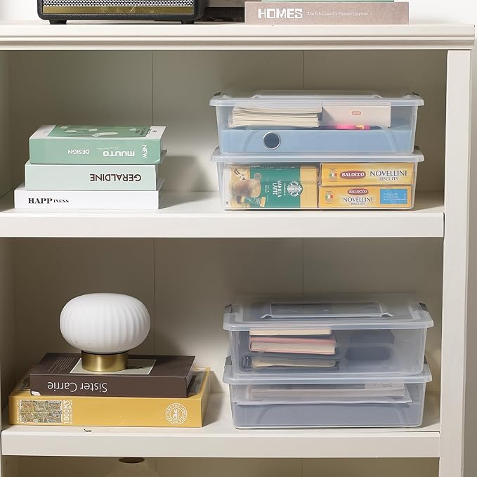 novelinks Clear Stackable Storage Bins with lid Storage Boxes Durable Plastic Organizer Containers for Home Office, Kitchen, Craft Supplies (10 Quart 4 Pack)