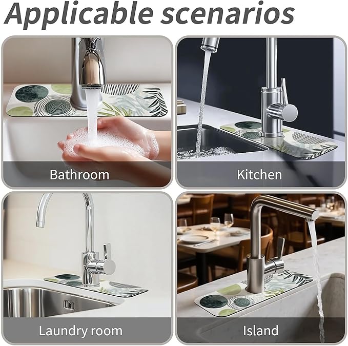 Kitchen Sink Splash Guard，Bohemian Art Plants Faucet Mat Sink Gadgets-Super Absorbent Fast Drying Mat Drip Catcher for Kitchen, Bathroom,Sink Mat, Dish Drying Mat, Bathroom(15" X 5.5" )