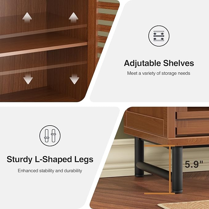 Kitchen Pantry Cabinet with Glass Doors - Arched Design, Metal U Legs, Artistic Slatted Door, Adjustable Shelves, 78.4" Curved Storage Cabinet for Kitchen, Dining Room