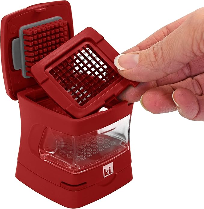 Kitchen Innovations Garlic-A-Peel Garlic Press, Crusher, Cutter, Mincer, and Storage Container - Includes Silicone Garlic Peeler - Easy to Clean - Stainless Steel Blades – (Red), standard