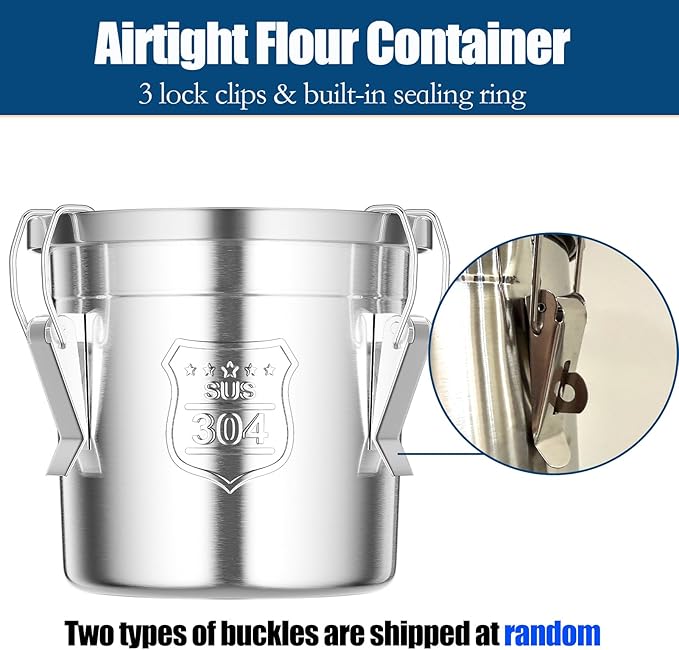 1.6Gal/6L Stainless Steel Airtight Canister, Airtight Food Storage Container with Lid and Lock Clips, 304 Stainless Steel Canister for Rice, Flour, Grain, Coffee Bean