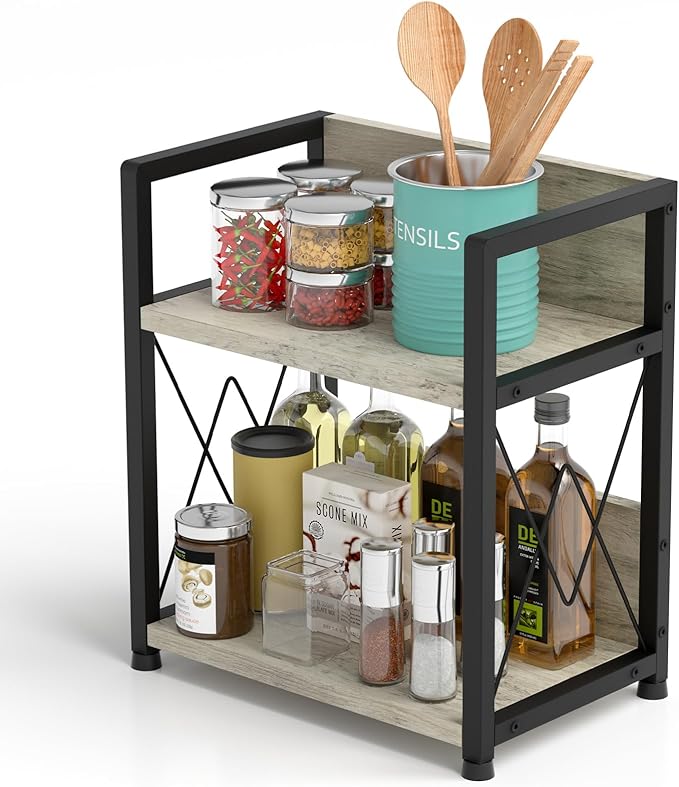 Aduanbang Coffee Bar Accessories Organizer, 2 Tier Wooden Kitchen Counter Shelf, Coffee Organizer Station for Countertop, Condiment Rack for Mugs, Cups, Cream, Syrup