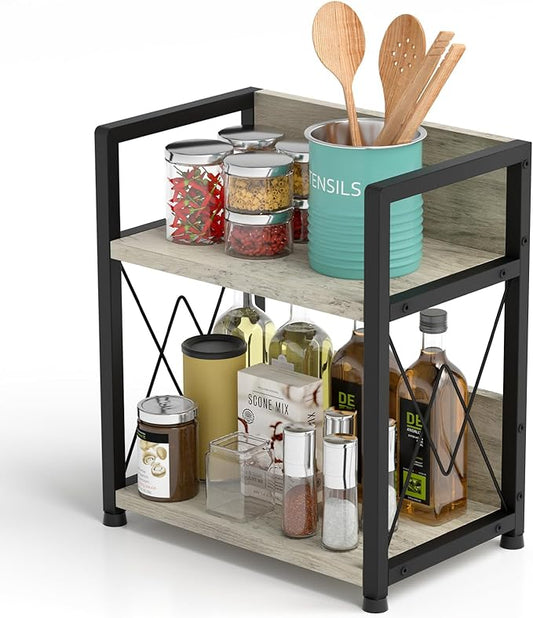 Aduanbang Coffee Bar Accessories Organizer, 2 Tier Wooden Kitchen Counter Shelf, Coffee Organizer Station for Countertop, Condiment Rack for Mugs, Cups, Cream, Syrup