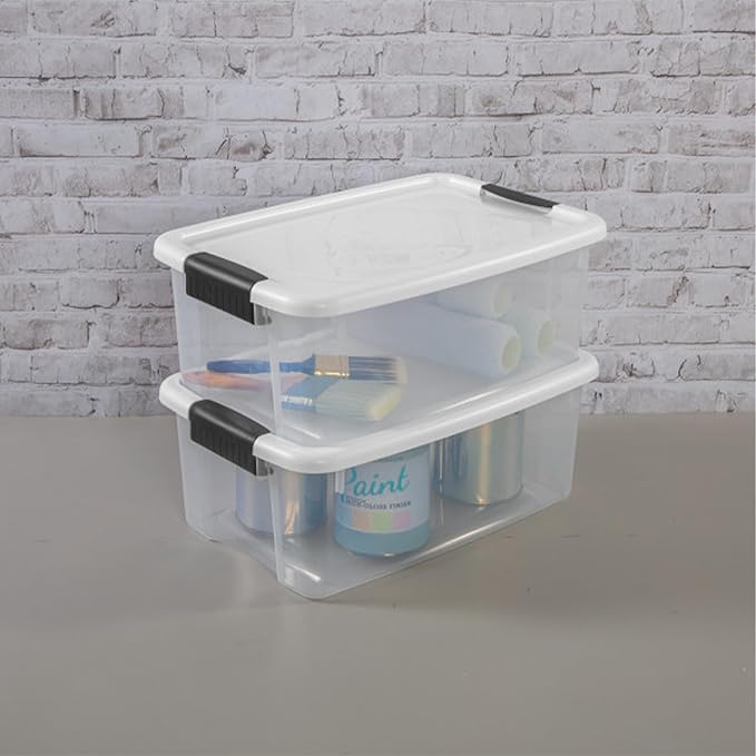 Sterilite 24-Pack Ultra Latching Box, Storage Bins with Lids, Clear Plastic, 18 Quart - Heavy-Duty Organizing Containers for Closet, Bathroom, and Office
