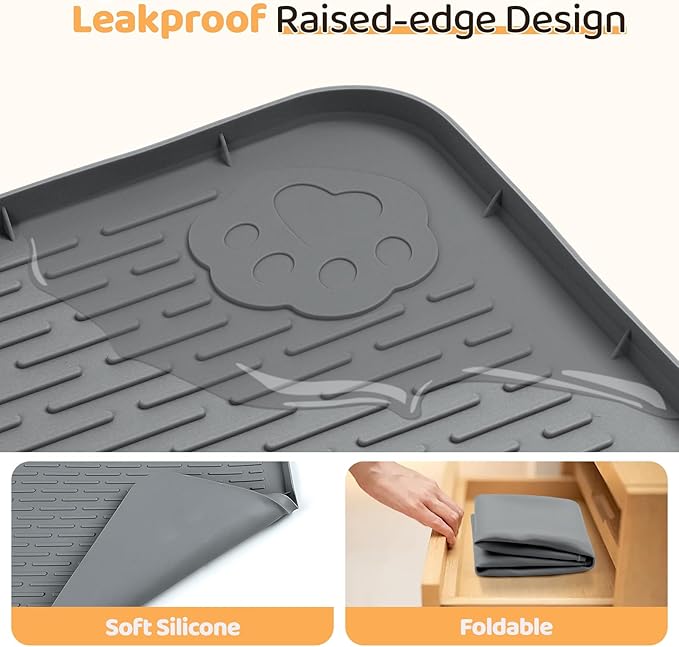 Dog Food Mat, Extra Large 57" x 40" Silicone Pet Feeding Mat with Raised Edge Pet Placemat for Small, Medium, and Large Pets Non-Slip, Easy to Clean (Dark Grey)