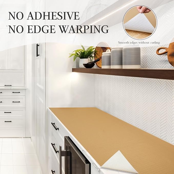Beautysaid Shelf and Drawer Liner for Kitchen Cabinet, Non Adhesive Non Slip Shelf Paper Waterproof Washable Thickened for Dresser Pantry Shelve Bathroom Protector Liner(Beige,18 in x 10 FT)
