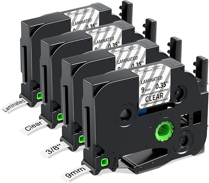 Labelife 9mm Label Tape Clear TZe-121 Compatible with Brother P Touch Label TZe TZ Tape 9mm 0.35 Laminated Clear 3/8 Inch for Brother Ptouch PT D210 PTD220 PT-D200 PT-H110 PTD400, 4-Pack