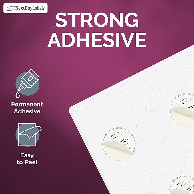 NextDayLabels – 1.66 Inch Round Labels - Round Sticker Labels for Printer - Matte White Blank Laser/Inkjet Printer Labels - Circle Stickers Printable Labels (100 Sheets, 24 Per Sheet, 2400 Labels)