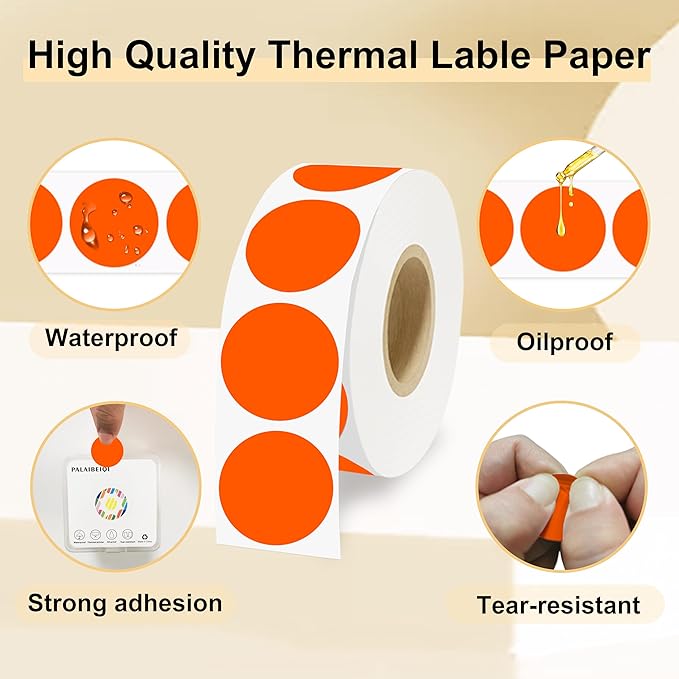 1 Inch Round Thermal Sticker Labels, Color Dot Stickers, Label Stickers Waterproof for Thermal Printers DIY Office Retail Home and Warehouse Organization(Fluorescent Orange1000pcs)