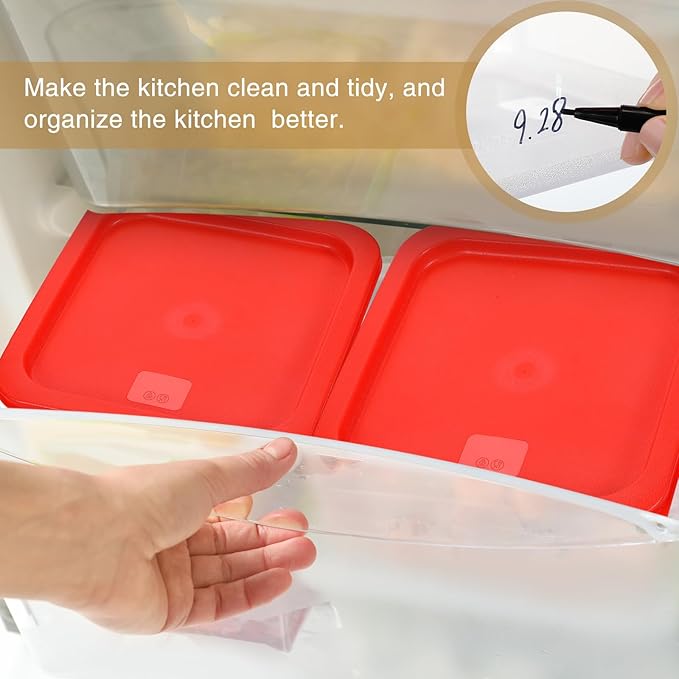 Suclain 2 Pcs Square Food Storage Container Polycarbonate Clear Food Container with Red Lid Commercial Rice Storage with Red Graduations for Commercial Kitchen (6 Qt)