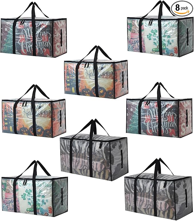 Heavy Duty 93L (24.5 Gallon) Stackable Storage Bins with Fully Openable Lids,Moving Bags Heavy Duty, Clear Plastic Totes for Moving Storage, Home Organization, Christmas Decorations 8 pack