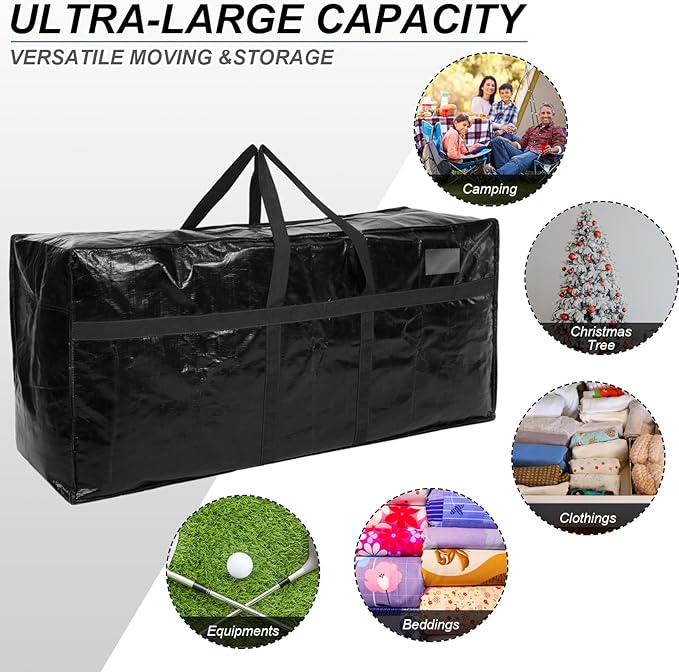 8 Pcs 66 Gallon Extra Large Moving Bags Heavy Duty Storage Bag with Strong Zipper Handle Foldable XXL Jumbo Storage Tote Packing Moving Box for College Dorm Travel Cloth Duffle (Black)
