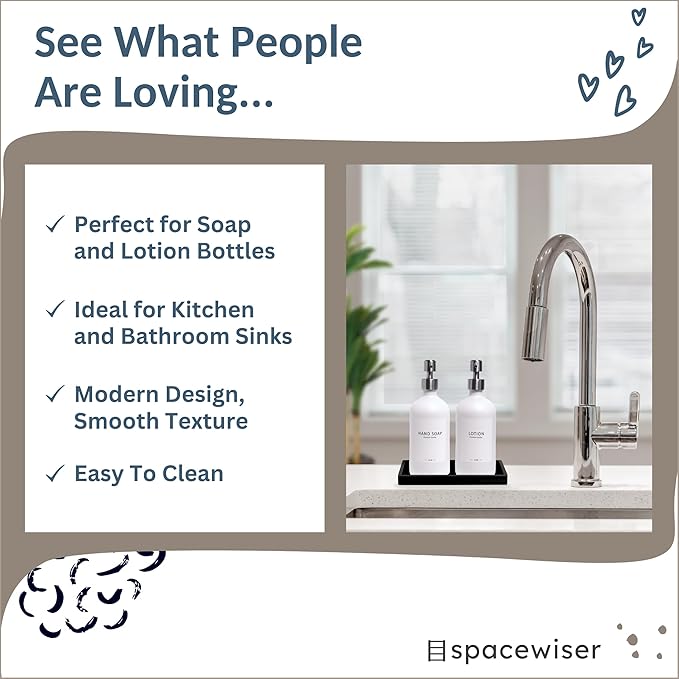 Spacewiser Countertop and Vanity Tray - 2 PC Small 7.7" Silicone Bathroom Trays, Kitchen Soap Tray, Dish Sponge Soap Holder Kitchen Sink Organizer Caddy, Bathroom Counter Trays for Lotion Dispenser
