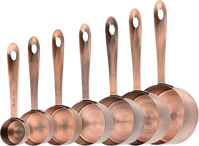 Viwehots Copper Measuring Cups and Spoons Set 16, Dry&Liquid Stainless Steel Measuring Cups and Spoons, 7 Metric&US Measing Cups & 6 Measuring Spoons & Measure Equivalents for Kitchen&Baking