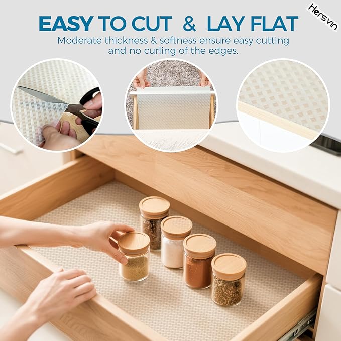 Hersvin Shelf Liners 10 in x 20 ft EVA Drawer Mats, Non-Adhesive Cupboard Protector, Kitchen Cabinet Lining Fridge Liner (Clear Crossed Stripe, 25.4x610cm)