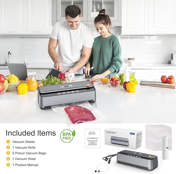 Automatic Vacuum Sealer Machine - Christmas Kitchen Gifts, 85Kpa Powerful Suction for Dry and Moist Food Preservation, External Hose & Bag Cutter, Leakproof Seal, Self-Cleaning Mode