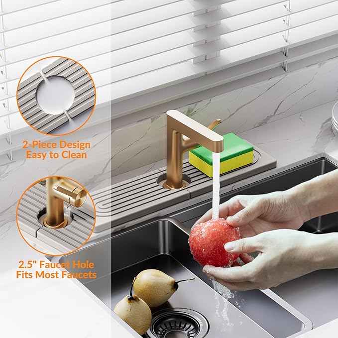 15.7 Inch Stone Faucet Mat for Kitchen Sink Splash Guard, Diatomite Sink Protectors for Kitchen Sinks Behind Faucet, Quick Dry Water Absorbing Stone Tray , Drip Catcher (White, 15.7" x 3.9")
