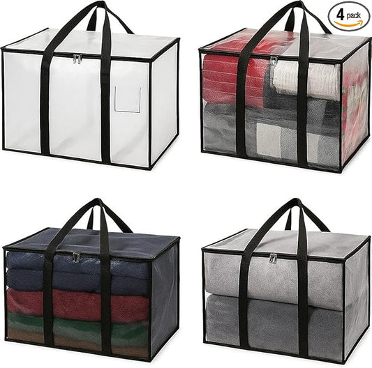 Heavy Duty Clear Tote Bag for Storage & Organization – Extra Large, Durable Zippered Storage Bin with Reinforced Handles – for Home, Travel & Garage Use (X-Large, 4.0, Count)