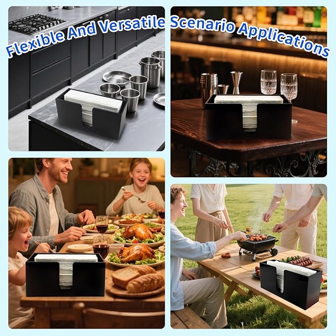 Paper Towel Holder for Countertop, Black Acrylic Napkin Dispenser – Fits Multifold, C-Fold & Z-Fold Trifold Towels, Durable 5mm Thick for Bathroom, Kitchen, Restaurant & Toilet(2pcs)