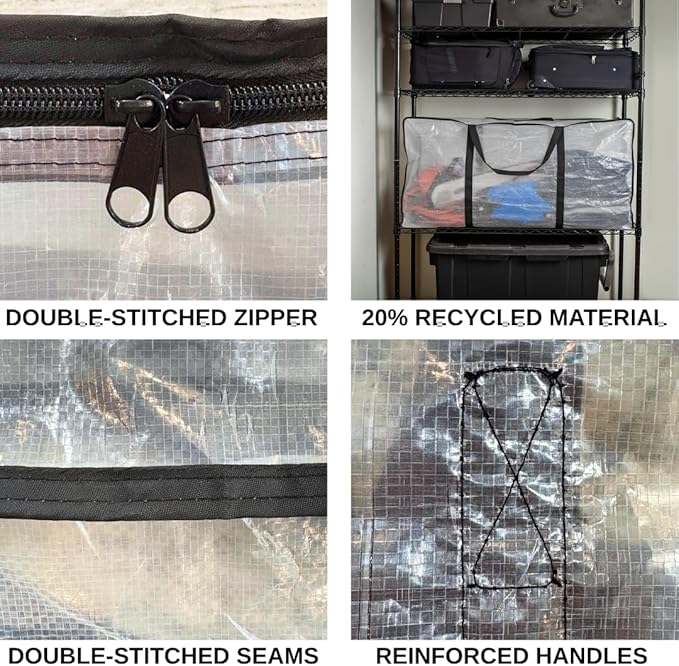 68.5 GAL 2 Pack XXL Jumbo Extra Large Heavy Duty Stronger Handles Storage Bags Moving Totes Zippered Reusable Wrap Around Handle Storage Totes (Clear/Transparent)