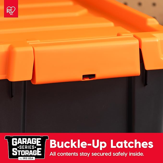 IRIS USA 3 Gallon Lockable Storage Bins with Lids, 5 Pack - Made in USA, Heavy Duty, Stackable Containers, Garage Organizing Bins Moving Tubs, Rugged Sturdy Equipment Utility Box - Black/Orange
