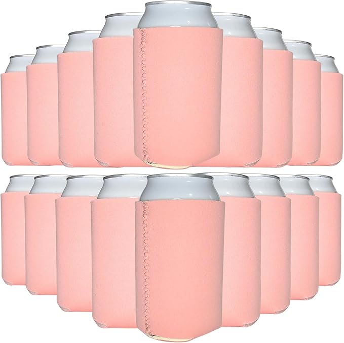 TahoeBay Neoprene Can Cooler Sleeves (50-Pack) Bulk Blank Sublimation Blanks for Vinyl Regular Size Plain Beer Coolers for Soda Cans & Bottles Black, White, Solid Color Set (Coral)