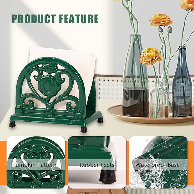 MINLUFUL Napkin Holder for Table - Vintage Farmhouse Kitchen Restaurant Cast Iron Napkin Holder for Dinner Cocktail Paper Napkins, Green