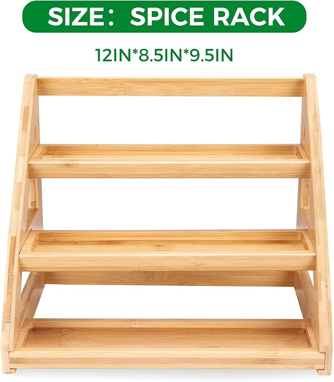 Nurtopia Spice Organizer, Bamboo 3 Tier Spice racks, Kitchen Seasoning Spices Rack, Suitable for Spice Organizers Such as Sitchen Countertops, Stoves, Sorage Rooms (S)