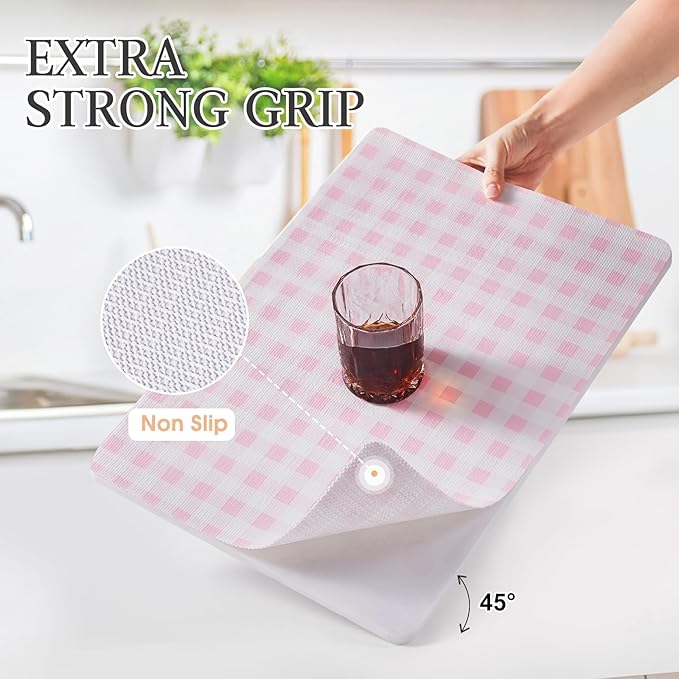Beautysaid Shelf and Drawer Liner for Kitchen Cabinet, Non Adhesive Non Slip Shelf Paper Waterproof Washable Thickened for Dresser Pantry Shelve Bathroom Protector Liner(Pink Checker,23.6 in x 10 FT)