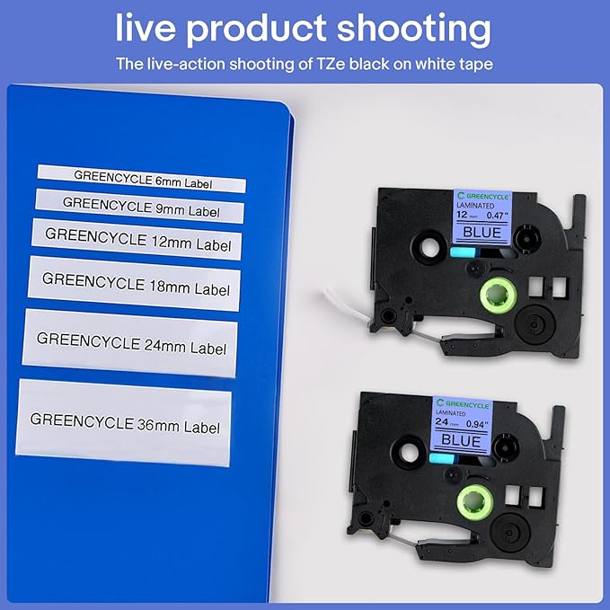 GREENCYCLE Compatible for Ptouch TZe-551 TZe551 AZE Tape 24mm 0.94 Inch 1" Black on Blue Laminated Label Tape for PT2730 PT9600 PTD600VP PTD800W PTH500LI PTP700 PTP710BT PTP750W, 10 Pack