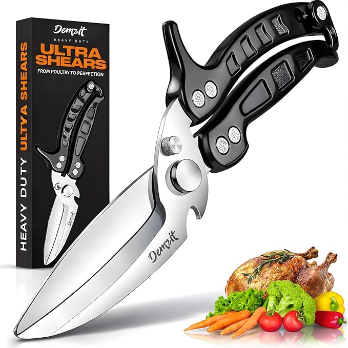 Poultry Shears Heavy Duty Professional, Kitchen Shears for Poultry,Turkey, Chicken & Bone Cutting, Multi-purpose kitchen Scissors Spring-Loaded, Dishwasher Safe, Meat Shear with Non-Slip Handle, Black
