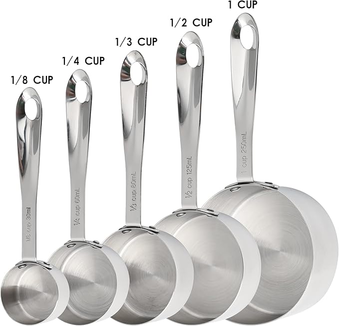 Nstezrne Stainless Steel Measuring Cups and Spoons Set of 12, 5 Dry Measuring Cups and 6 Measuring Spoons With Leveler for Kitchen
